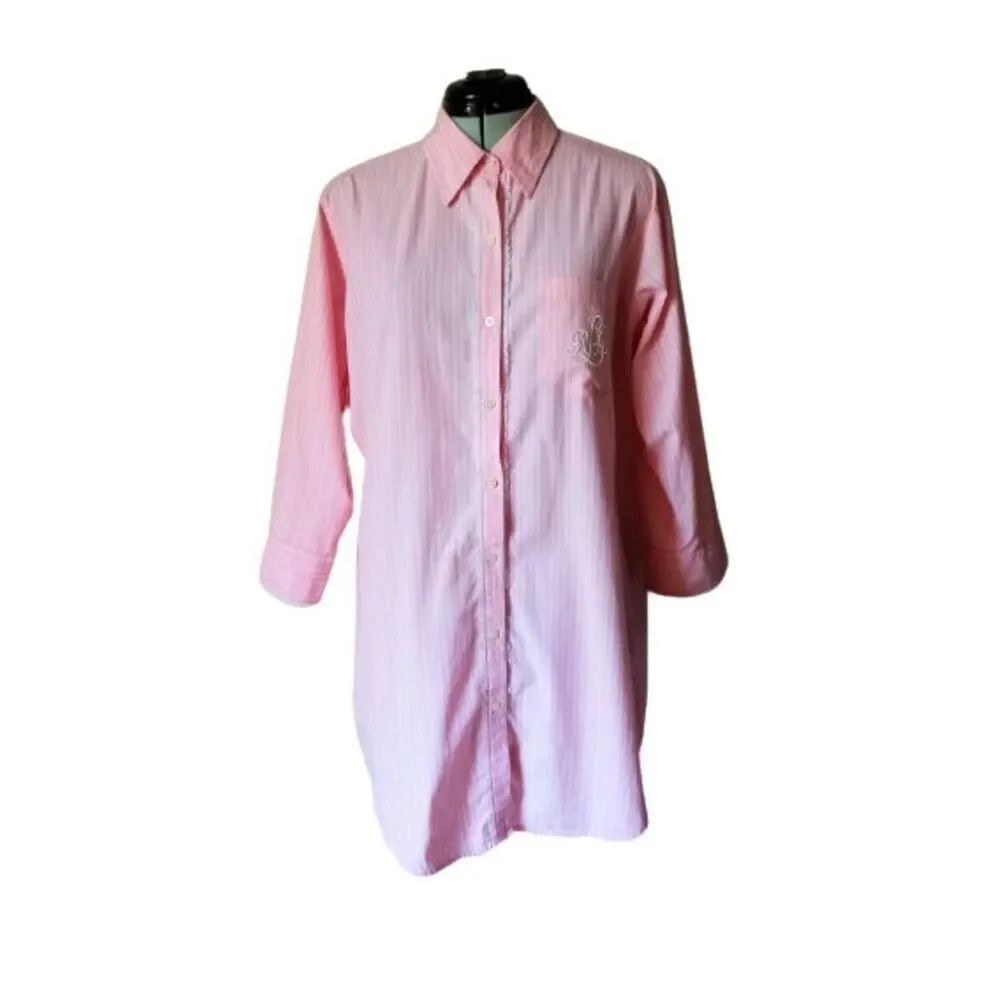 ✨Vintage Ralph Lauren Striped Embroidered Sz Medium Night Shirt Dress✨